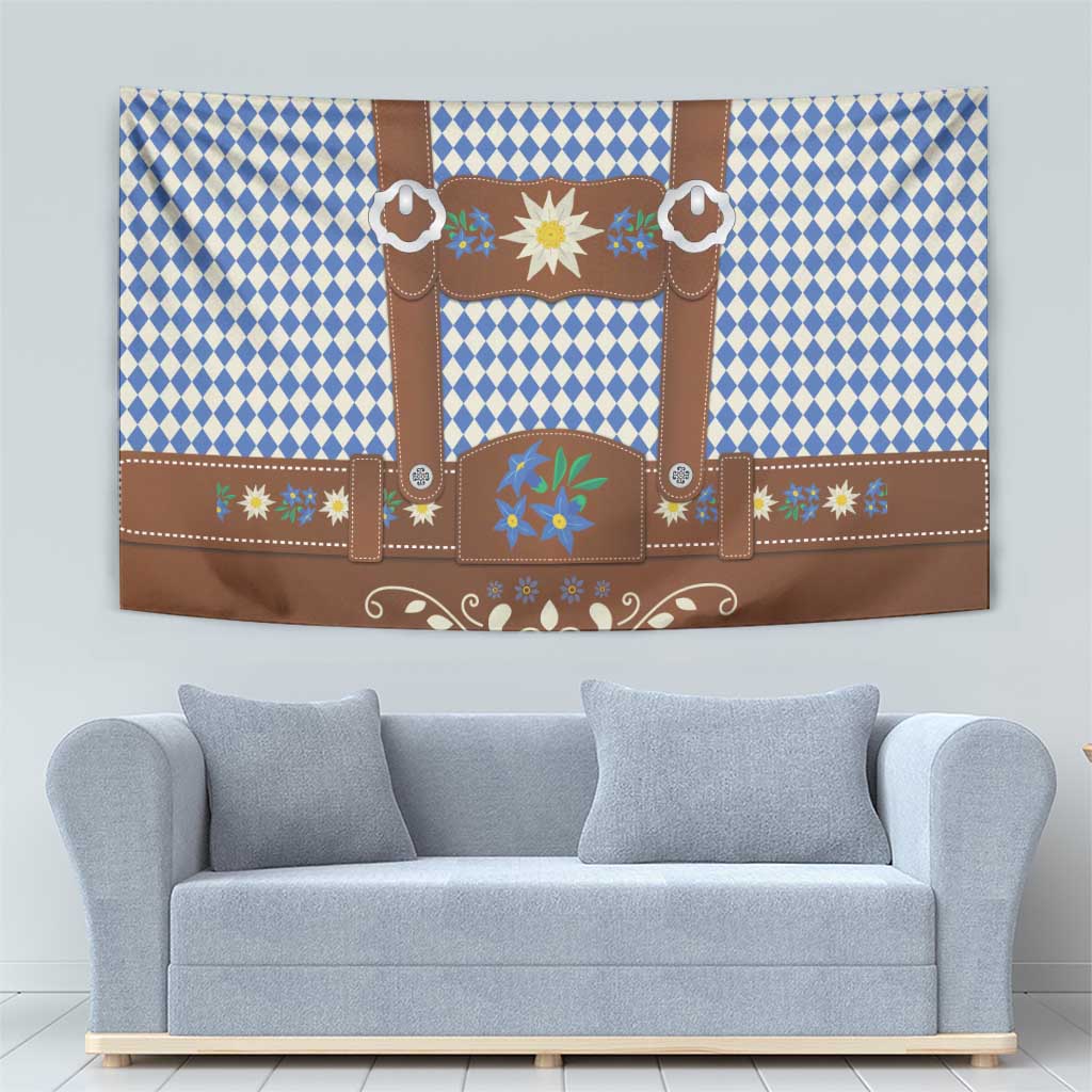Lederhosen Oktoberfest Tapestry Blue Edelweiss Floral Polka Dots - Wonder Print Shop