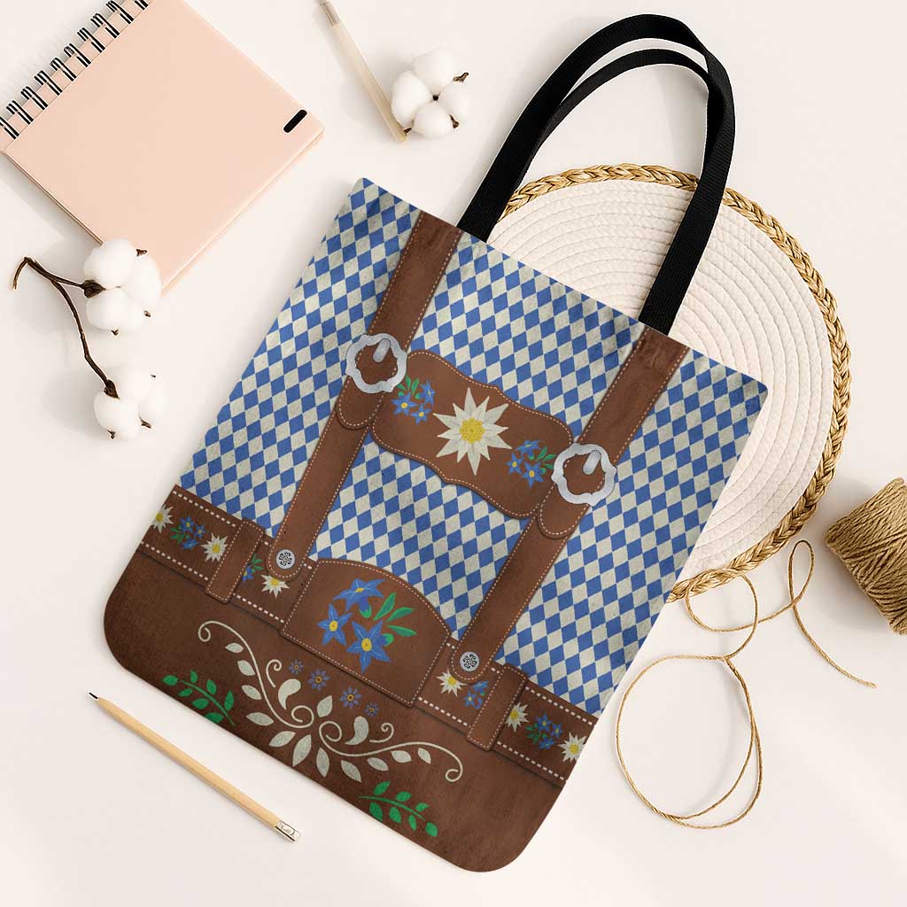 Lederhosen Oktoberfest Tote Bag Blue Edelweiss Floral Polka Dots - Wonder Print Shop