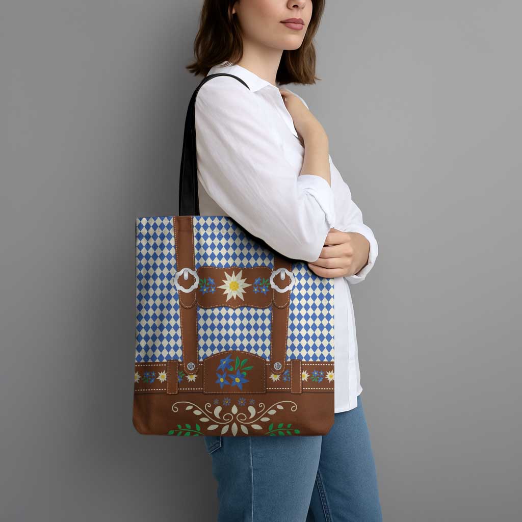 Lederhosen Oktoberfest Tote Bag Blue Edelweiss Floral Polka Dots - Wonder Print Shop