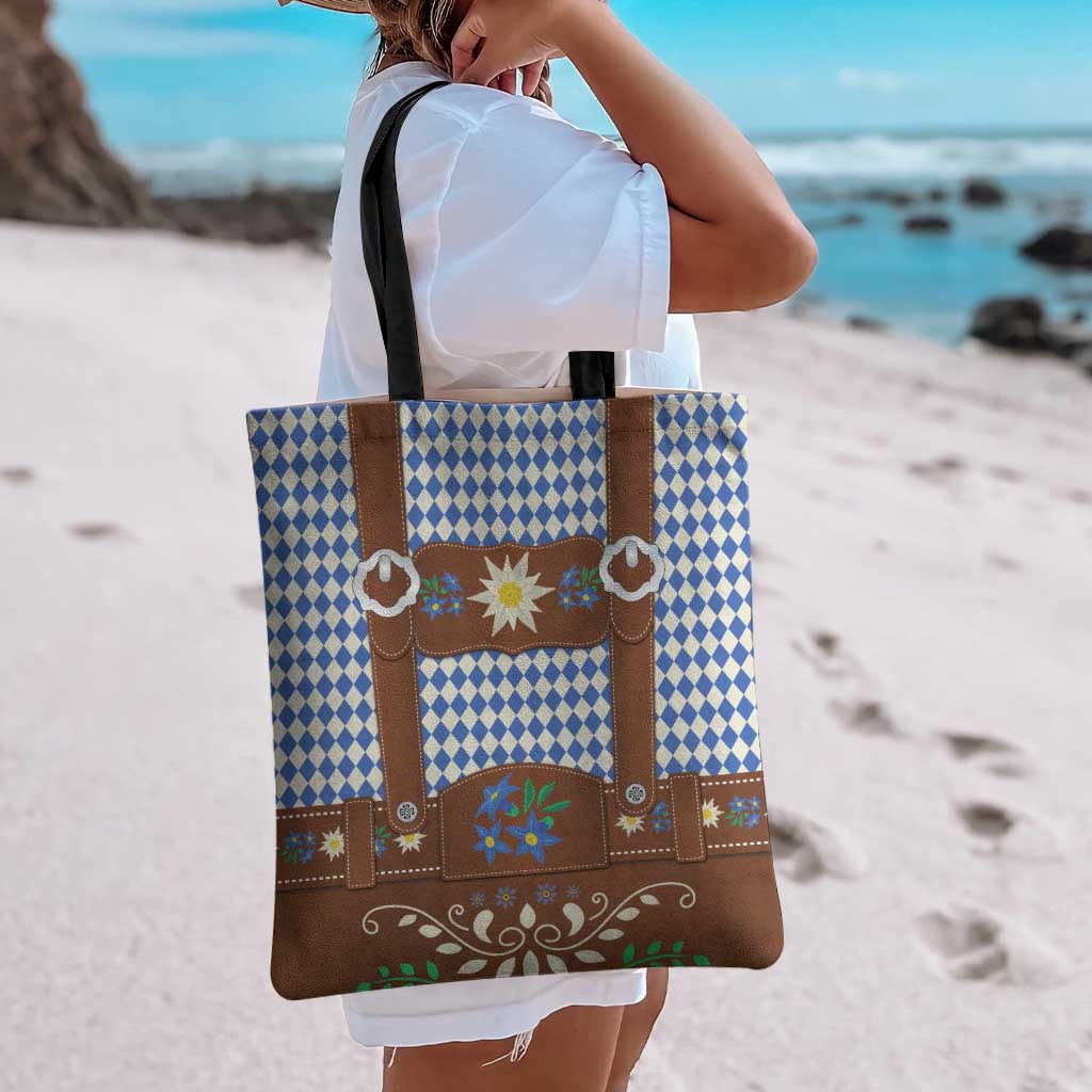 Lederhosen Oktoberfest Tote Bag Blue Edelweiss Floral Polka Dots - Wonder Print Shop