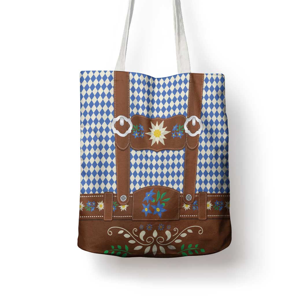 Lederhosen Oktoberfest Tote Bag Blue Edelweiss Floral Polka Dots - Wonder Print Shop