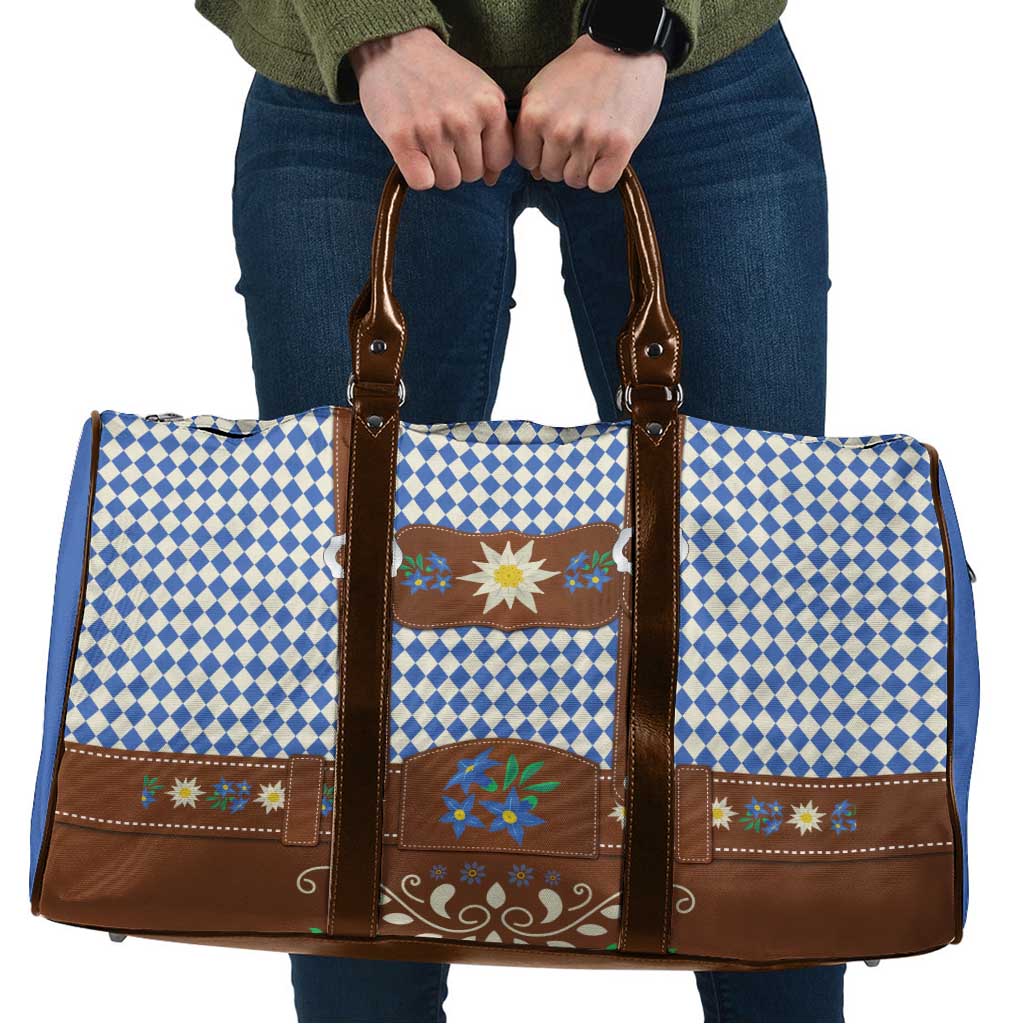 Lederhosen Oktoberfest Travel Bag Blue Edelweiss Floral Polka Dots - Wonder Print Shop
