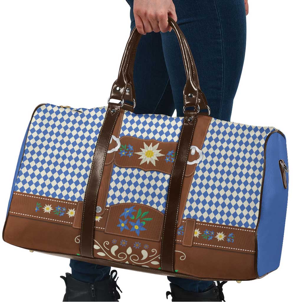 Lederhosen Oktoberfest Travel Bag Blue Edelweiss Floral Polka Dots - Wonder Print Shop