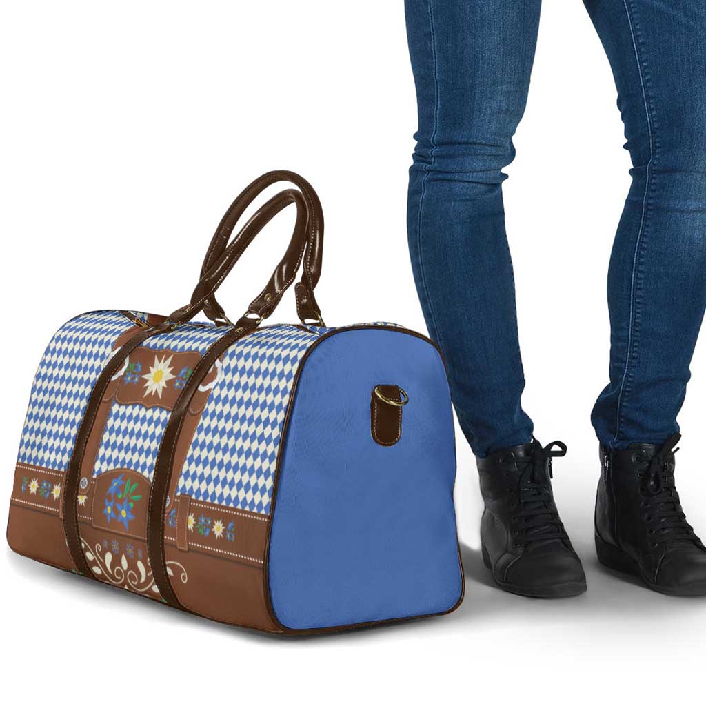 Lederhosen Oktoberfest Travel Bag Blue Edelweiss Floral Polka Dots - Wonder Print Shop