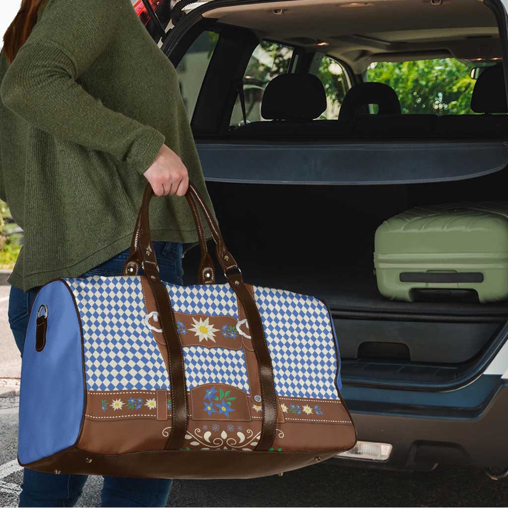 Lederhosen Oktoberfest Travel Bag Blue Edelweiss Floral Polka Dots - Wonder Print Shop