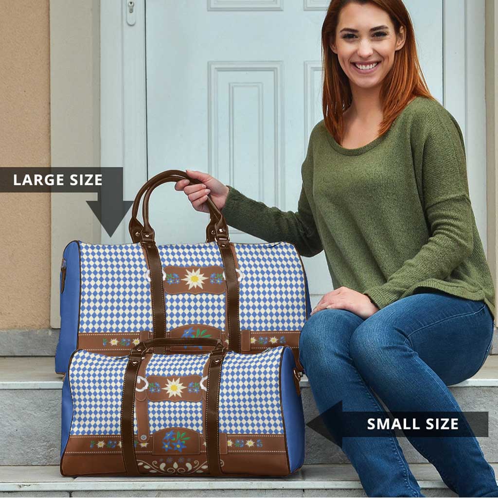Lederhosen Oktoberfest Travel Bag Blue Edelweiss Floral Polka Dots - Wonder Print Shop