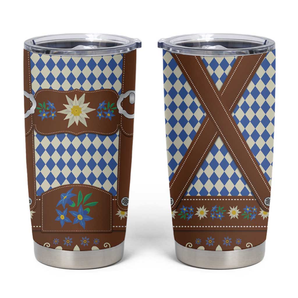 Lederhosen Oktoberfest Tumbler Cup Blue Edelweiss Floral Polka Dots - Wonder Print Shop