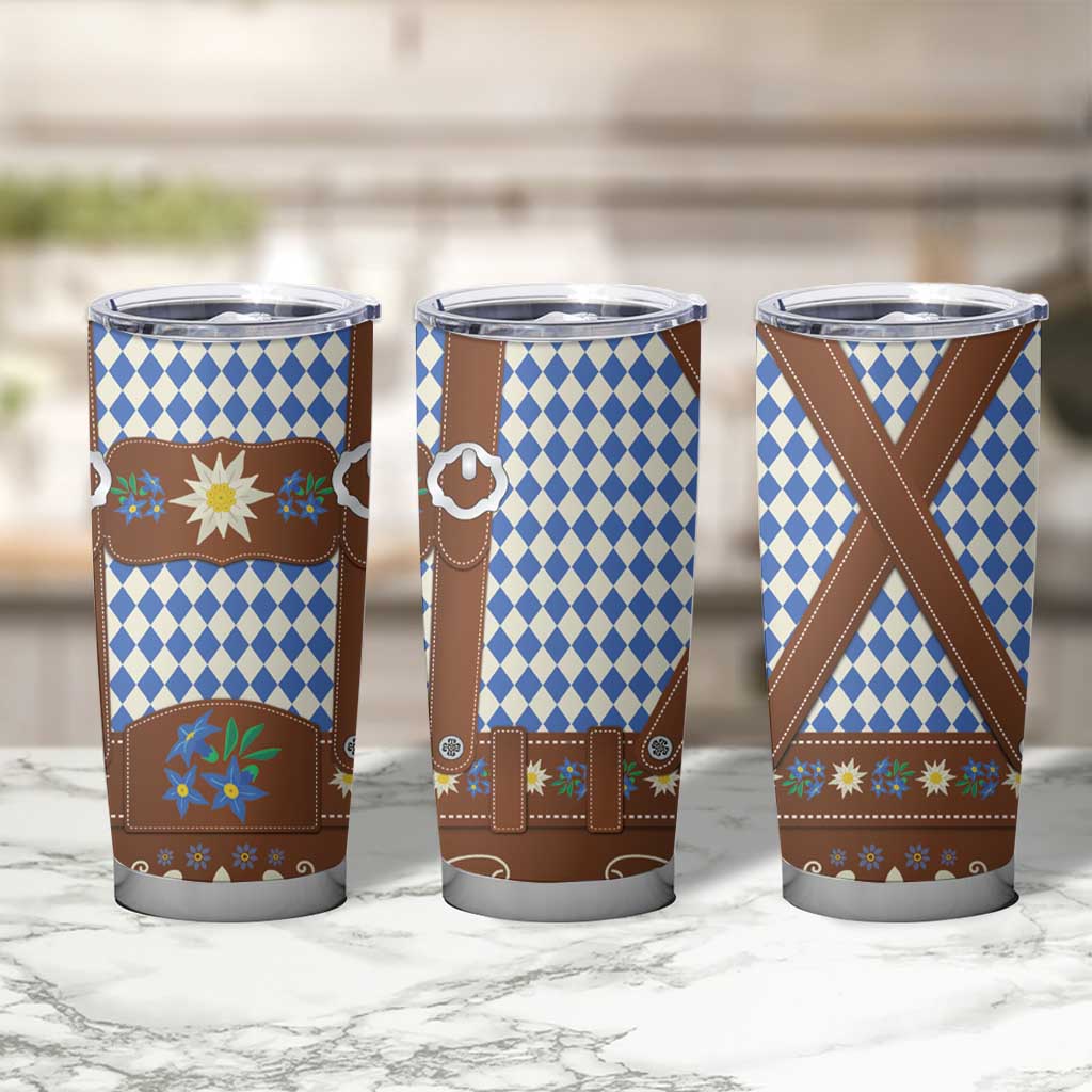 Lederhosen Oktoberfest Tumbler Cup Blue Edelweiss Floral Polka Dots - Wonder Print Shop