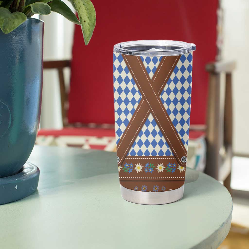 Lederhosen Oktoberfest Tumbler Cup Blue Edelweiss Floral Polka Dots - Wonder Print Shop