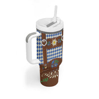 Lederhosen Oktoberfest Tumbler With Handle Blue Edelweiss Floral Polka Dots - Wonder Print Shop