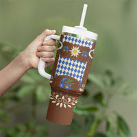 Lederhosen Oktoberfest Tumbler With Handle Blue Edelweiss Floral Polka Dots - Wonder Print Shop