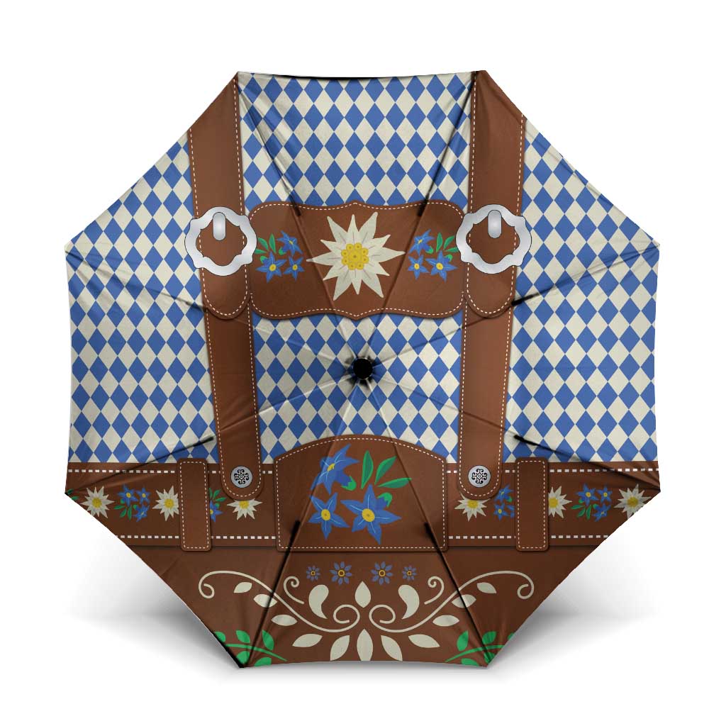 Lederhosen Oktoberfest Umbrella Blue Edelweiss Floral Polka Dots - Wonder Print Shop