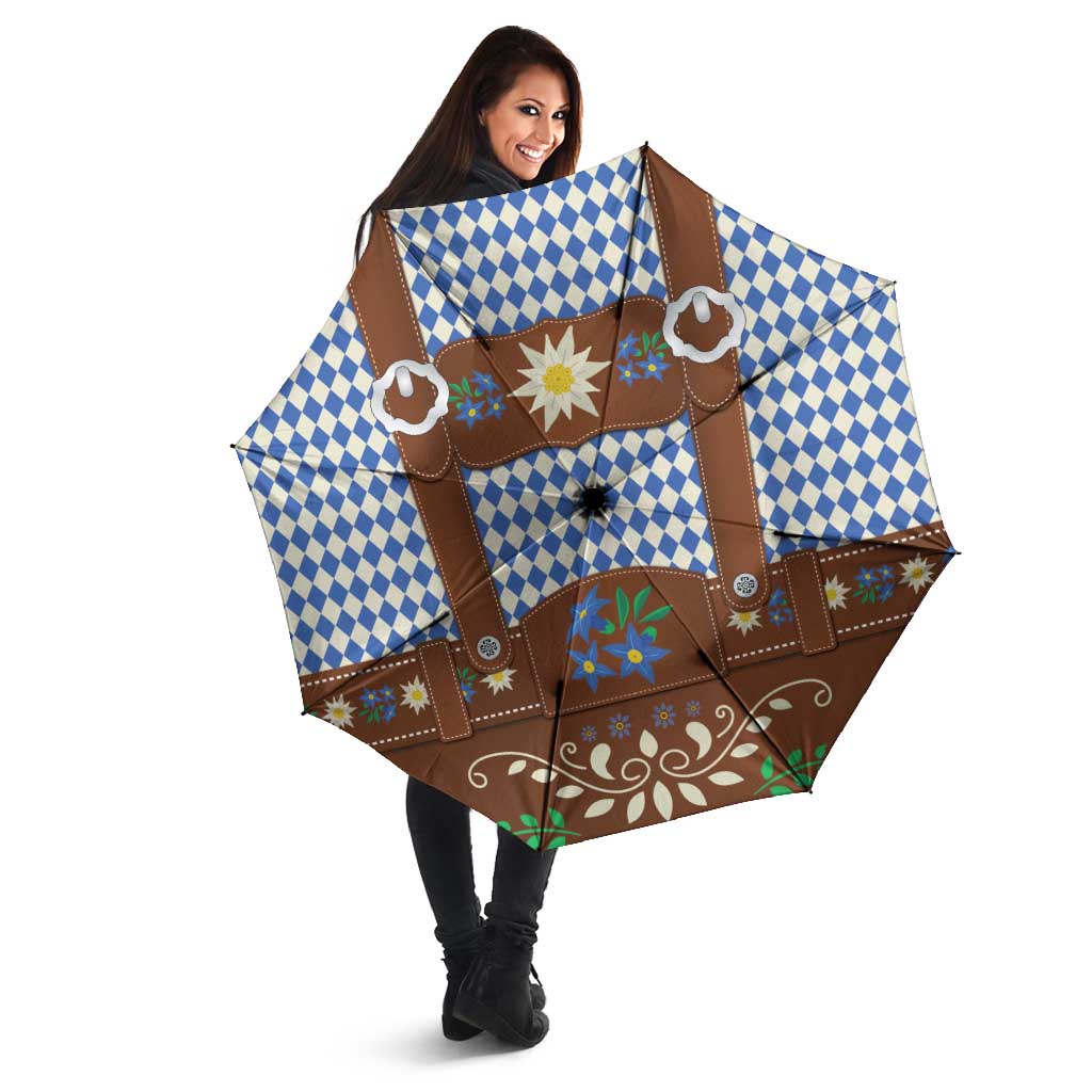 Lederhosen Oktoberfest Umbrella Blue Edelweiss Floral Polka Dots - Wonder Print Shop