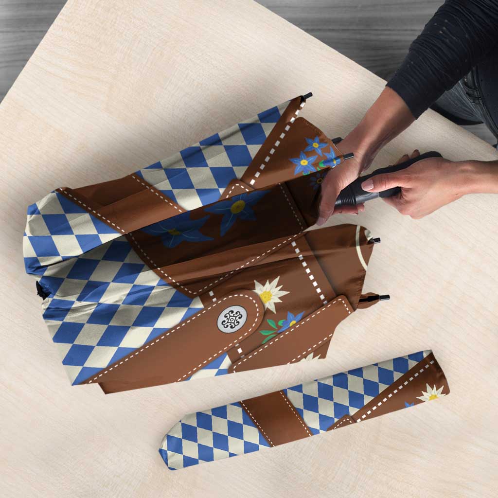 Lederhosen Oktoberfest Umbrella Blue Edelweiss Floral Polka Dots - Wonder Print Shop