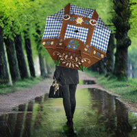 Lederhosen Oktoberfest Umbrella Blue Edelweiss Floral Polka Dots - Wonder Print Shop