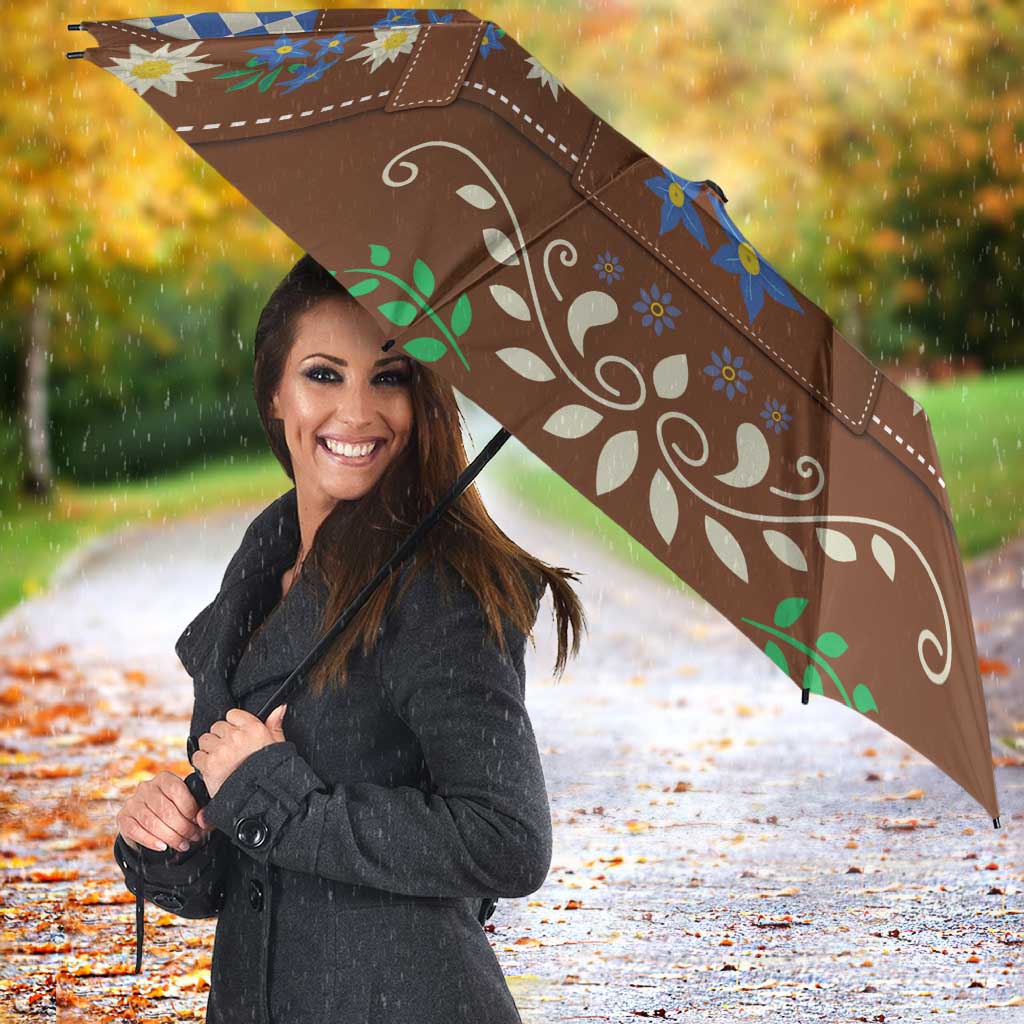 Lederhosen Oktoberfest Umbrella Blue Edelweiss Floral Polka Dots - Wonder Print Shop