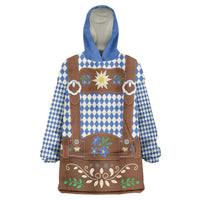 Lederhosen Oktoberfest Wearable Blanket Hoodie Blue Edelweiss Floral Polka Dots - Wonder Print Shop