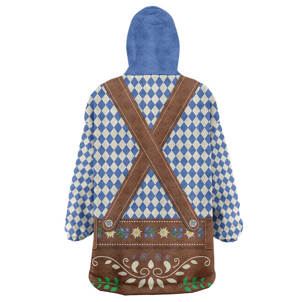 Lederhosen Oktoberfest Wearable Blanket Hoodie Blue Edelweiss Floral Polka Dots - Wonder Print Shop