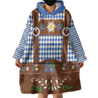 Lederhosen Oktoberfest Wearable Blanket Hoodie Blue Edelweiss Floral Polka Dots - Wonder Print Shop
