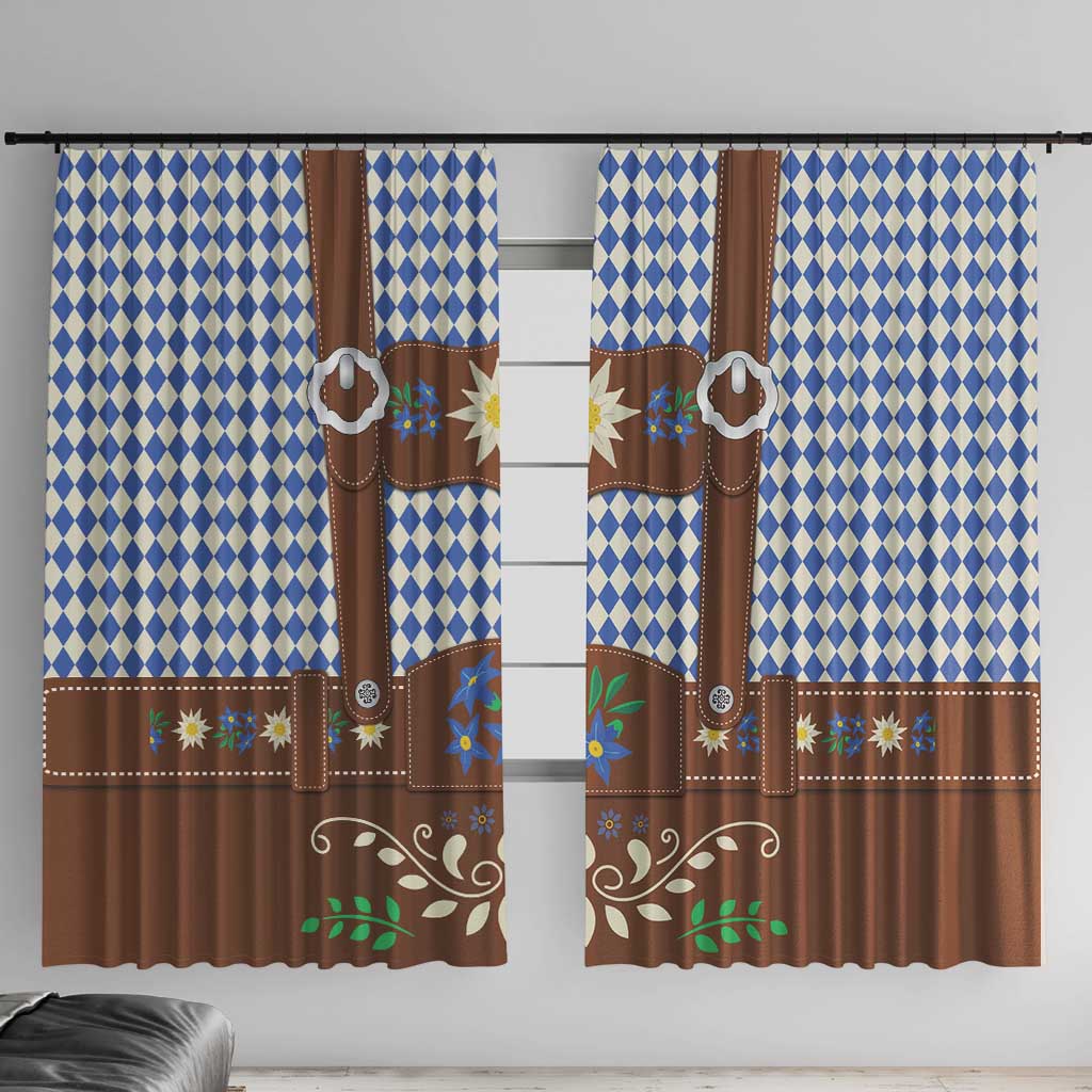 Lederhosen Oktoberfest Window Curtain Blue Edelweiss Floral Polka Dots - Wonder Print Shop