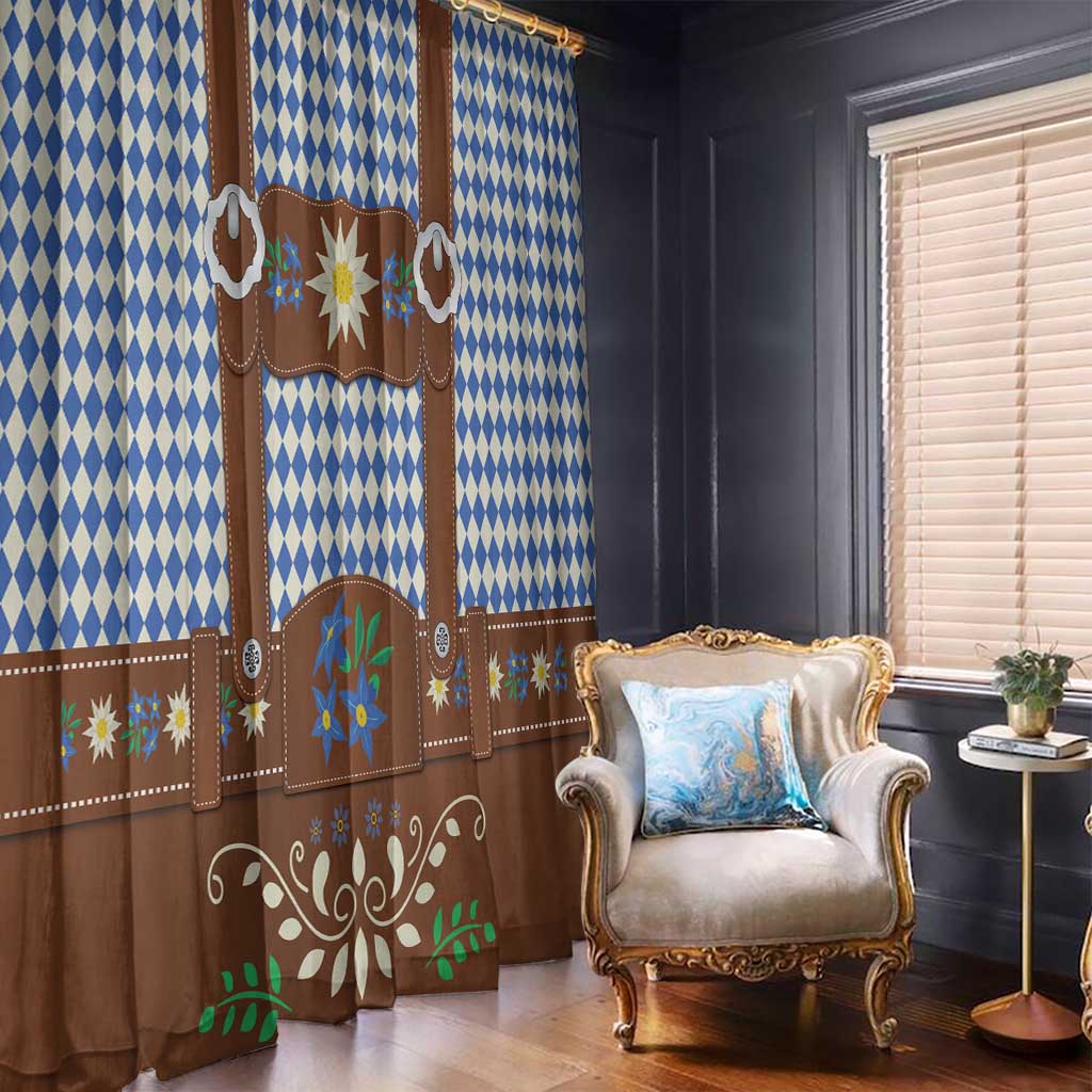 Lederhosen Oktoberfest Window Curtain Blue Edelweiss Floral Polka Dots - Wonder Print Shop