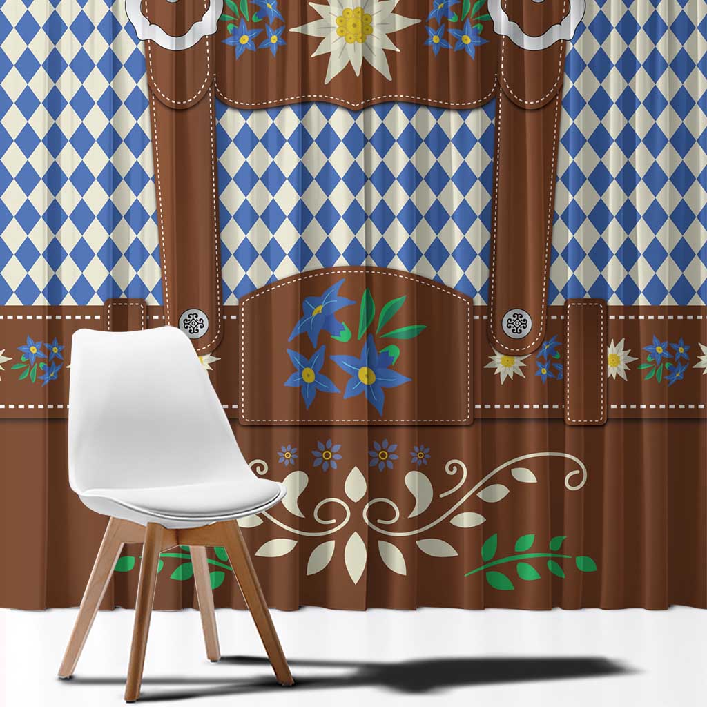 Lederhosen Oktoberfest Window Curtain Blue Edelweiss Floral Polka Dots - Wonder Print Shop