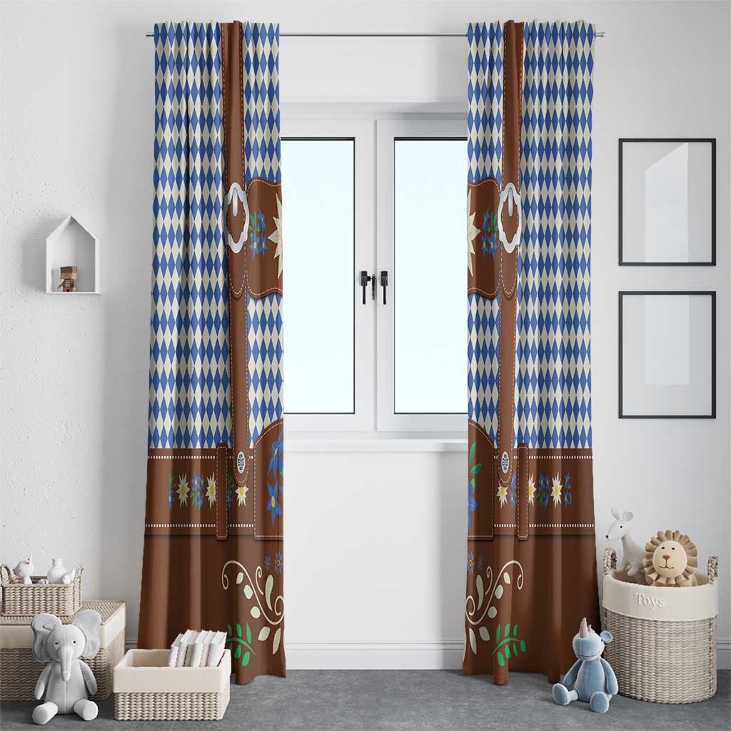 Lederhosen Oktoberfest Window Curtain Blue Edelweiss Floral Polka Dots - Wonder Print Shop