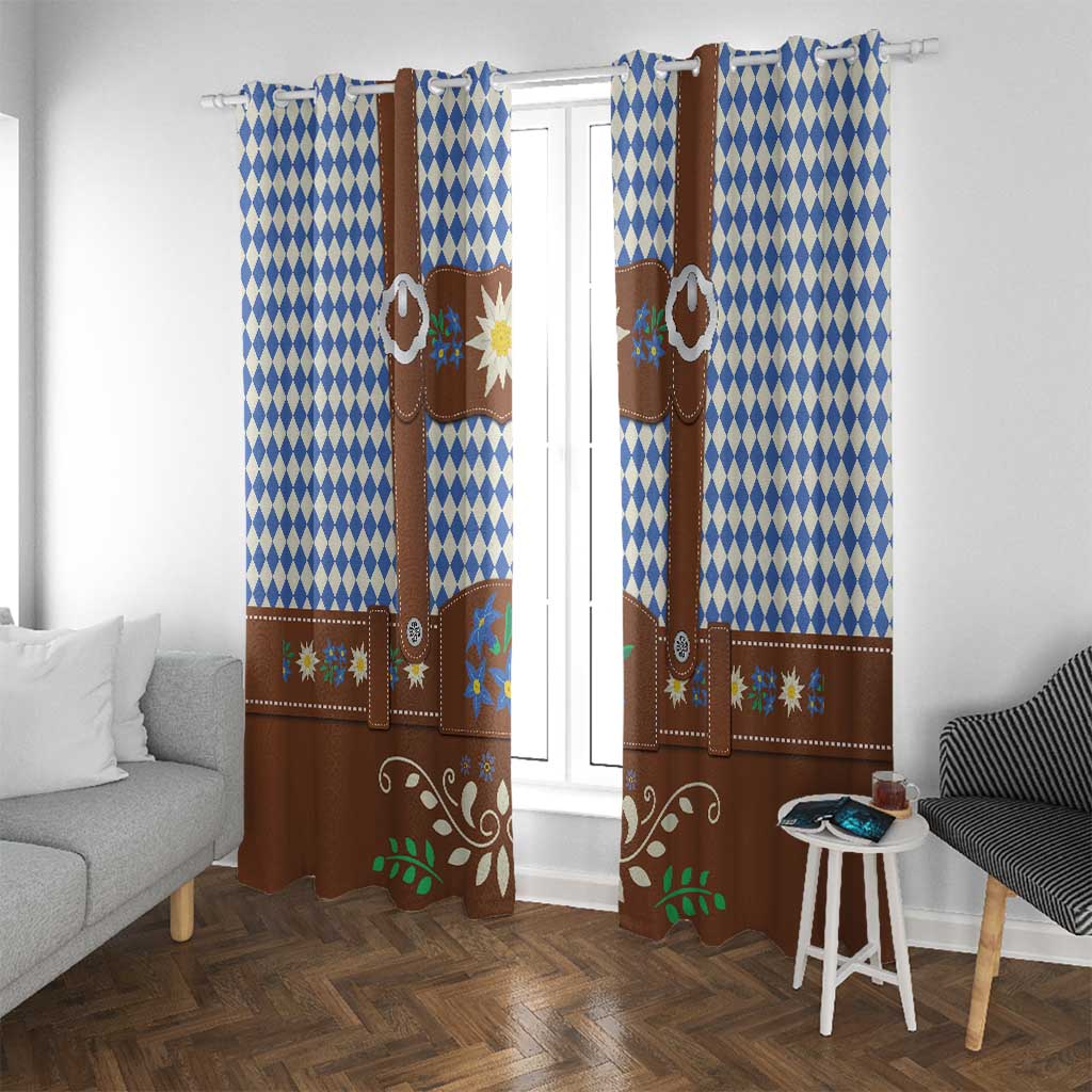 Lederhosen Oktoberfest Window Curtain Blue Edelweiss Floral Polka Dots - Wonder Print Shop