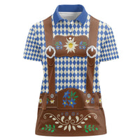 Lederhosen Oktoberfest Women Polo Shirt Blue Edelweiss Floral Polka Dots - Wonder Print Shop