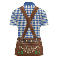 Lederhosen Oktoberfest Women Polo Shirt Blue Edelweiss Floral Polka Dots - Wonder Print Shop