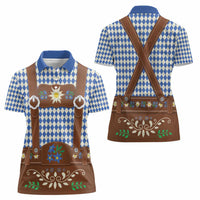 Lederhosen Oktoberfest Women Polo Shirt Blue Edelweiss Floral Polka Dots - Wonder Print Shop