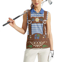 Lederhosen Oktoberfest Women Sleeveless Polo Shirt Blue Edelweiss Floral Polka Dots - Wonder Print Shop