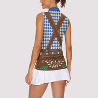 Lederhosen Oktoberfest Women Sleeveless Polo Shirt Blue Edelweiss Floral Polka Dots - Wonder Print Shop