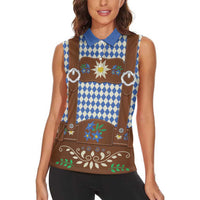 Lederhosen Oktoberfest Women Sleeveless Polo Shirt Blue Edelweiss Floral Polka Dots - Wonder Print Shop