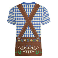 Lederhosen Oktoberfest Women V-Neck T-Shirt Blue Edelweiss Floral Polka Dots - Wonder Print Shop