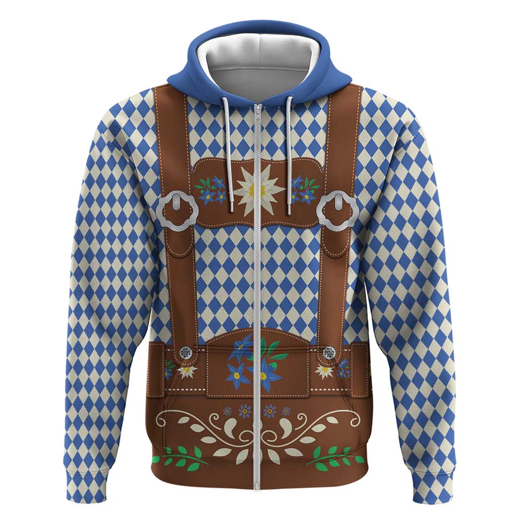 Lederhosen Oktoberfest Zip Hoodie Blue Edelweiss Floral Polka Dots - Wonder Print Shop