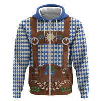 Lederhosen Oktoberfest Zip Hoodie Blue Edelweiss Floral Polka Dots - Wonder Print Shop