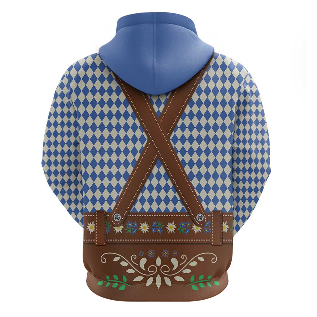 Lederhosen Oktoberfest Zip Hoodie Blue Edelweiss Floral Polka Dots - Wonder Print Shop