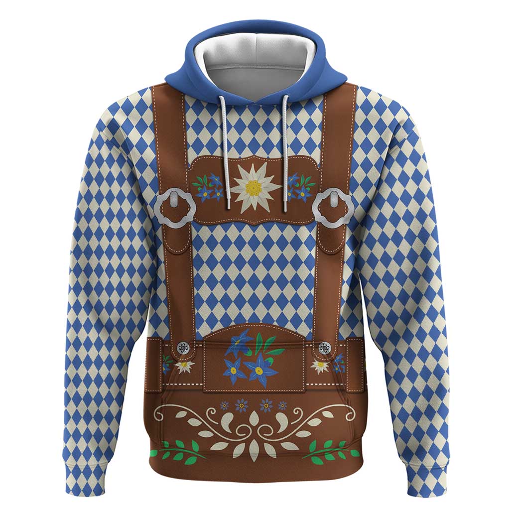 Lederhosen Oktoberfest Zip Hoodie Blue Edelweiss Floral Polka Dots - Wonder Print Shop