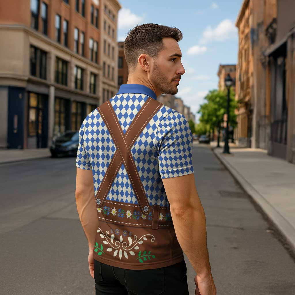 Lederhosen Oktoberfest Zipper Polo Shirt Blue Edelweiss Floral Polka Dots - Wonder Print Shop