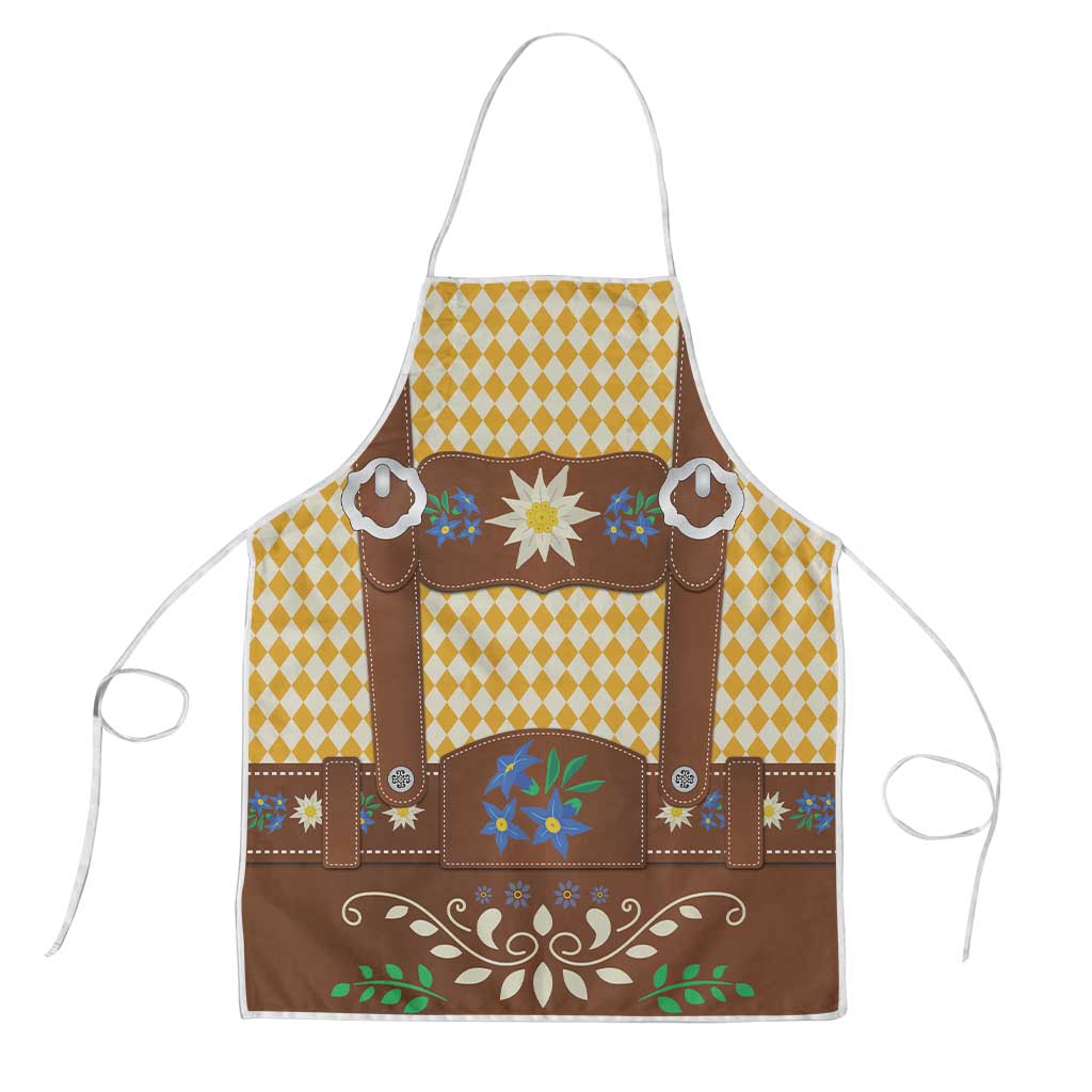 Lederhosen Oktoberfest Apron Gold Edelweiss Floral Polka Dots - Wonder Print Shop