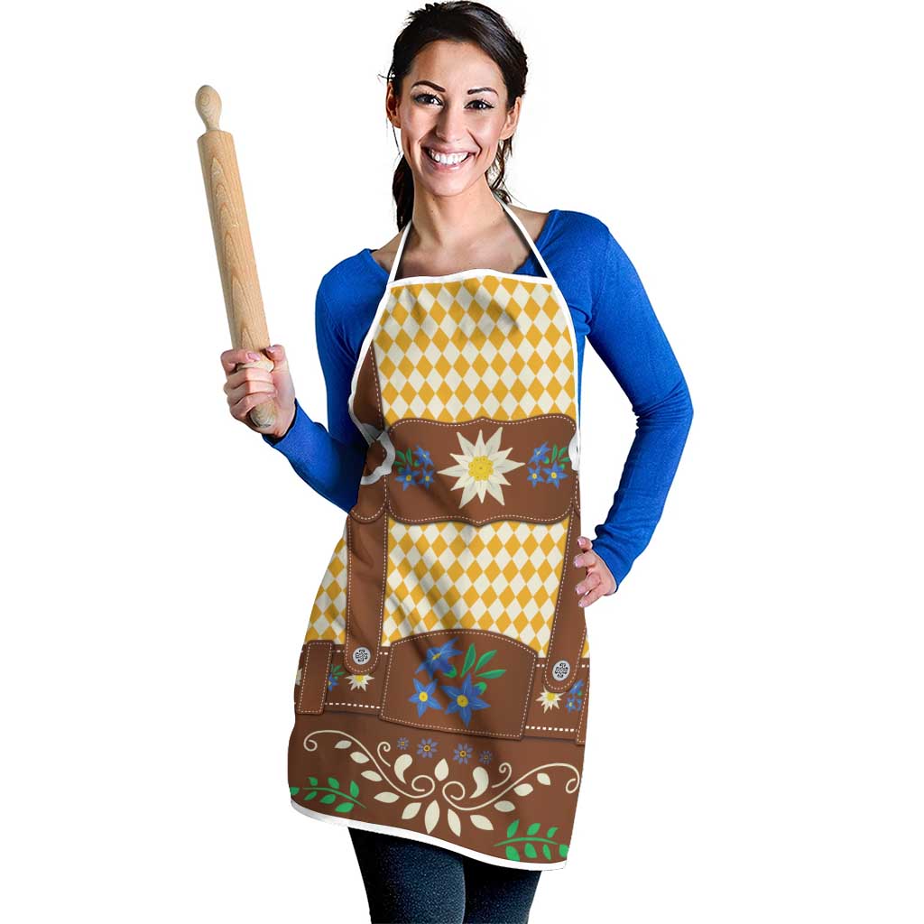 Lederhosen Oktoberfest Apron Gold Edelweiss Floral Polka Dots - Wonder Print Shop