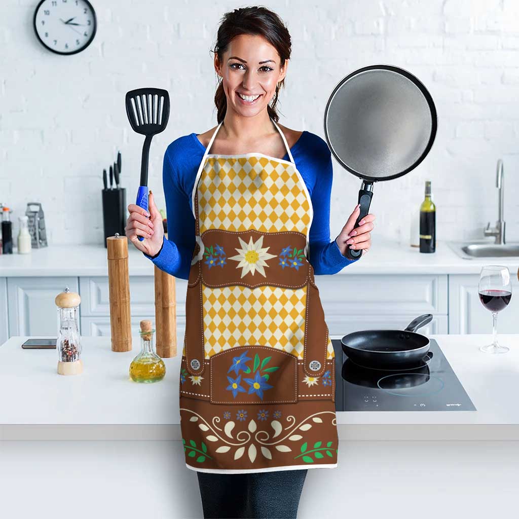 Lederhosen Oktoberfest Apron Gold Edelweiss Floral Polka Dots - Wonder Print Shop