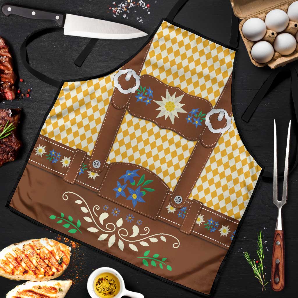 Lederhosen Oktoberfest Apron Gold Edelweiss Floral Polka Dots - Wonder Print Shop