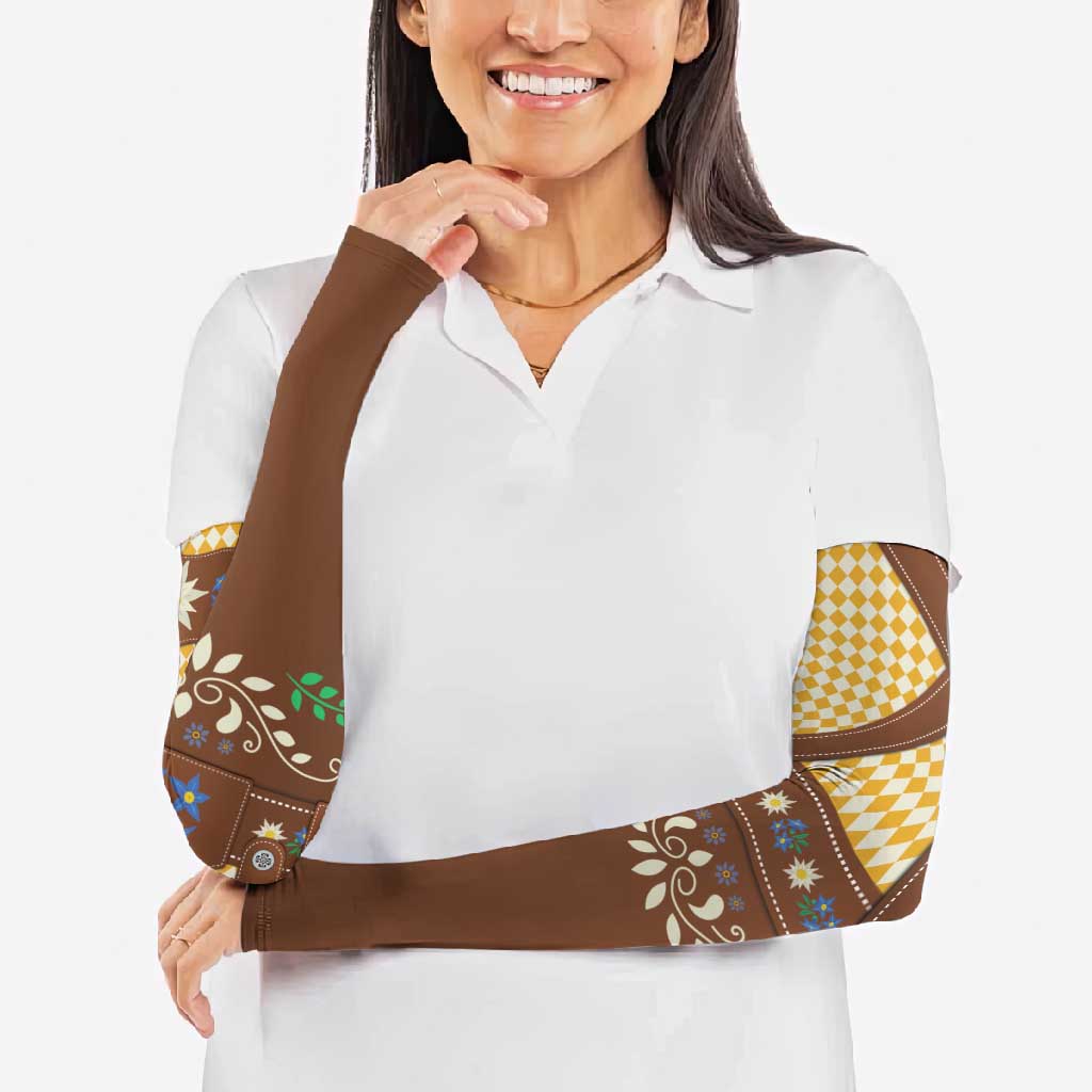 Lederhosen Oktoberfest Arm Sleeves Gold Edelweiss Floral Polka Dots - Wonder Print Shop