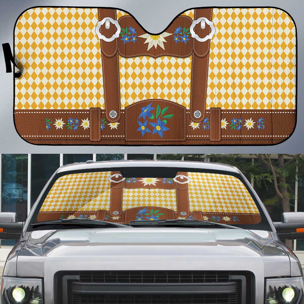 Lederhosen Oktoberfest Auto Sun Shade Gold Edelweiss Floral Polka Dots - Wonder Print Shop