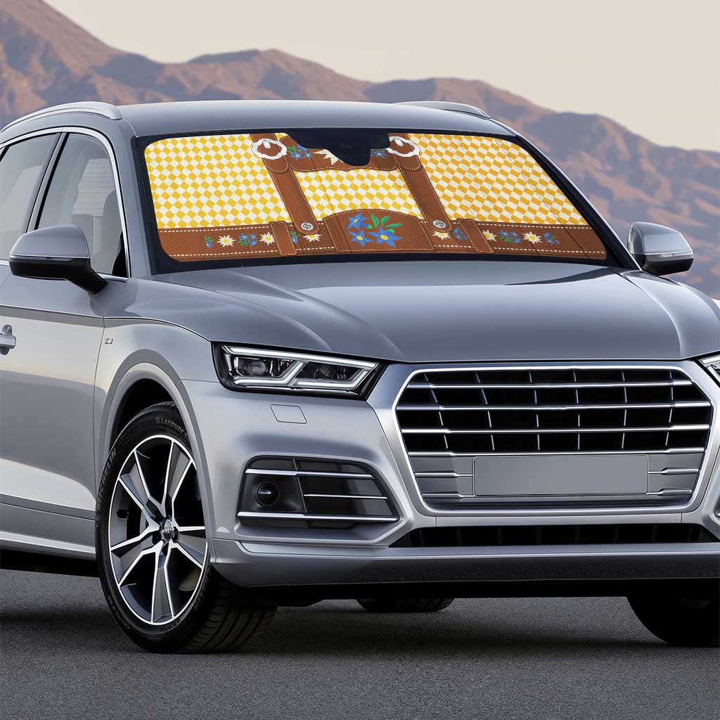 Lederhosen Oktoberfest Auto Sun Shade Gold Edelweiss Floral Polka Dots - Wonder Print Shop