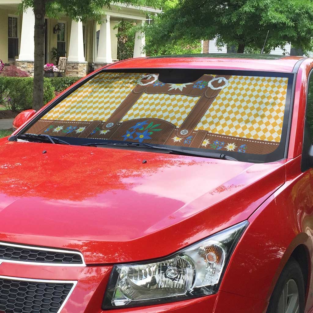 Lederhosen Oktoberfest Auto Sun Shade Gold Edelweiss Floral Polka Dots - Wonder Print Shop