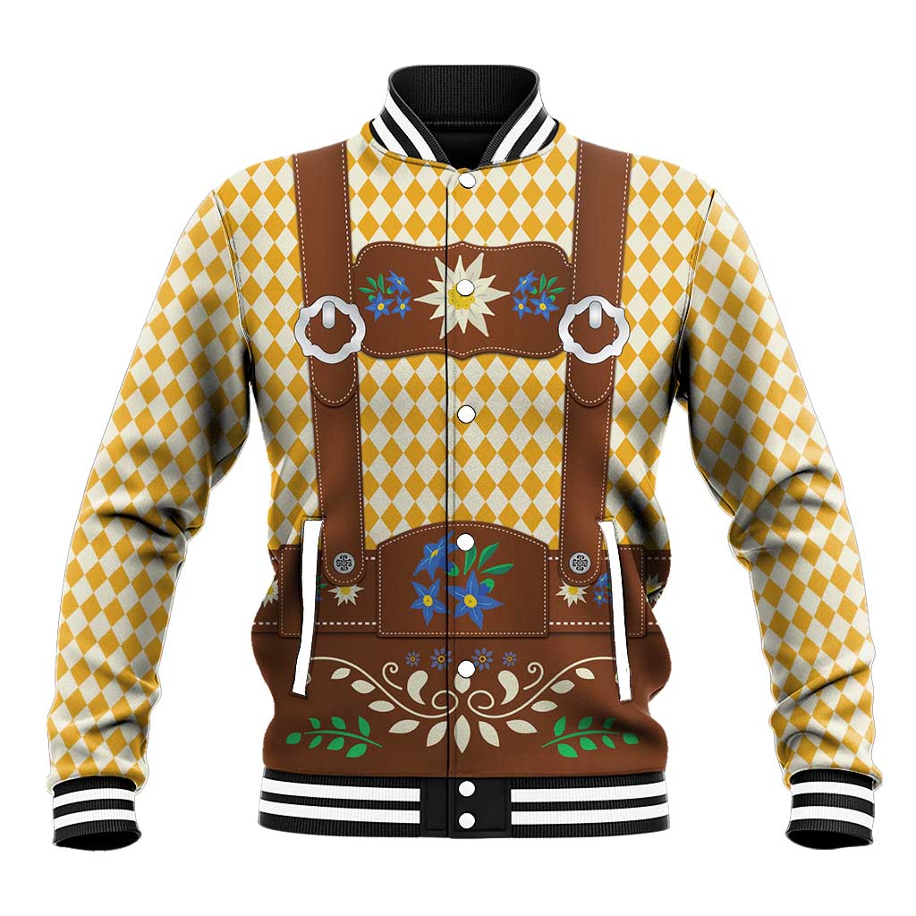 Lederhosen Oktoberfest Baseball Jacket Gold Edelweiss Floral Polka Dots - Wonder Print Shop