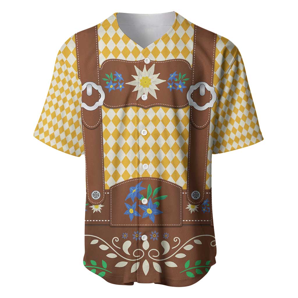Lederhosen Oktoberfest Baseball Jersey Gold Edelweiss Floral Polka Dots - Wonder Print Shop